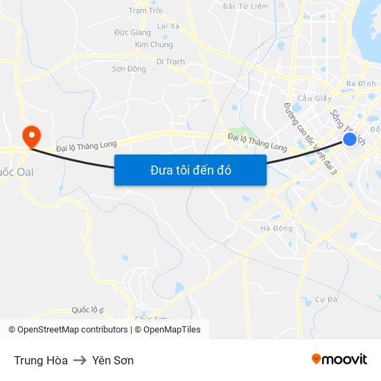 Trung Hòa to Yên Sơn map