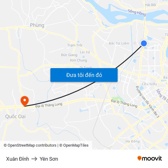 Xuân Đỉnh to Yên Sơn map