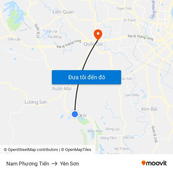 Nam Phương Tiến to Yên Sơn map