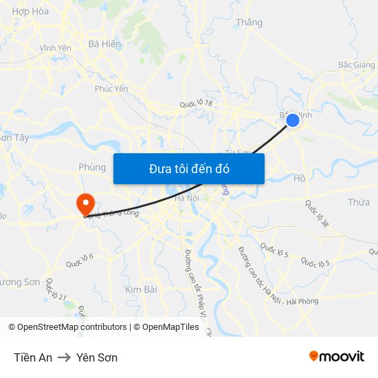 Tiền An to Yên Sơn map