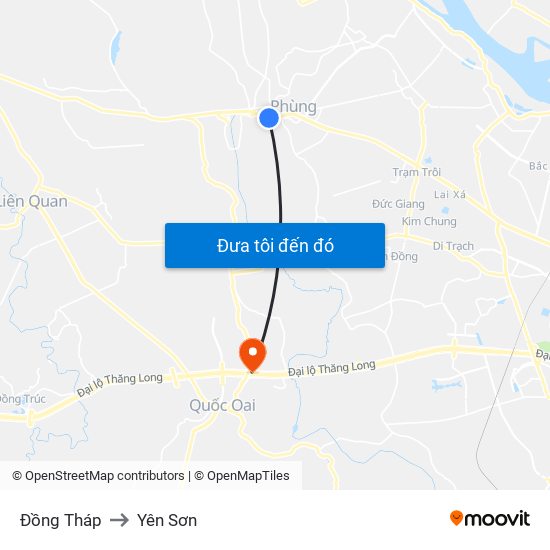 Đồng Tháp to Yên Sơn map