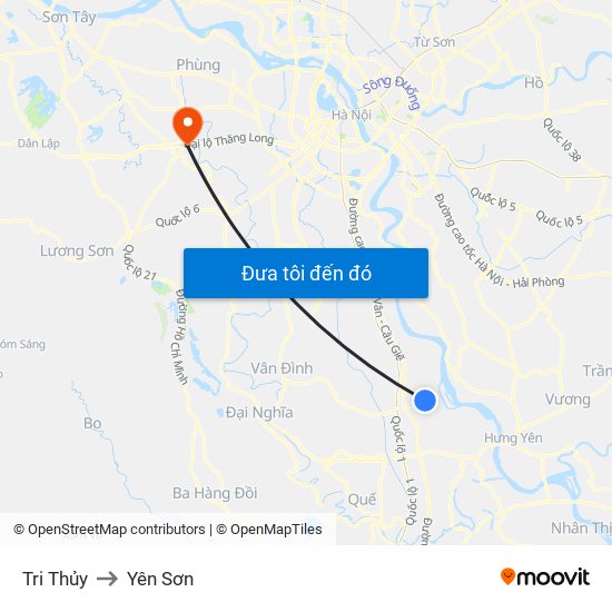 Tri Thủy to Yên Sơn map