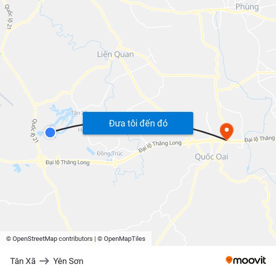Tân Xã to Yên Sơn map