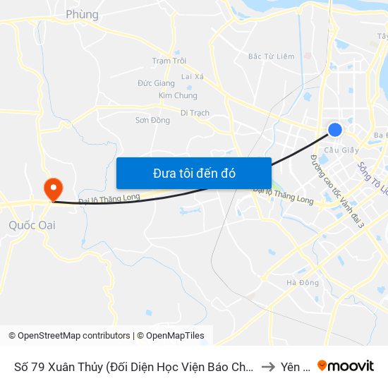 Số 79 Xuân Thủy (Đối Diện Học Viện Báo Chí Và Tuyên Truyền) to Yên Sơn map