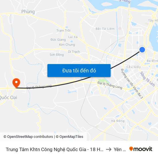 Trung Tâm Khtn Công Nghệ Quốc Gia - 18 Hoàng Quốc Việt to Yên Sơn map
