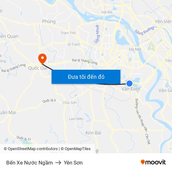 Bến Xe Nước Ngầm to Yên Sơn map