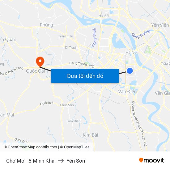 Chợ Mơ - 5 Minh Khai to Yên Sơn map