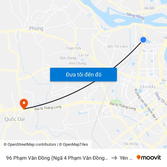 96 Phạm Văn Đồng (Ngã 4 Phạm Văn Đồng - Xuân Đỉnh) to Yên Sơn map