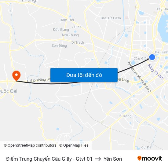 Điểm Trung Chuyển Cầu Giấy - Gtvt 01 to Yên Sơn map