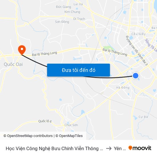 Học Viện Công Nghệ Bưu Chính Viễn Thông - Trần Phú (Hà Đông) to Yên Sơn map