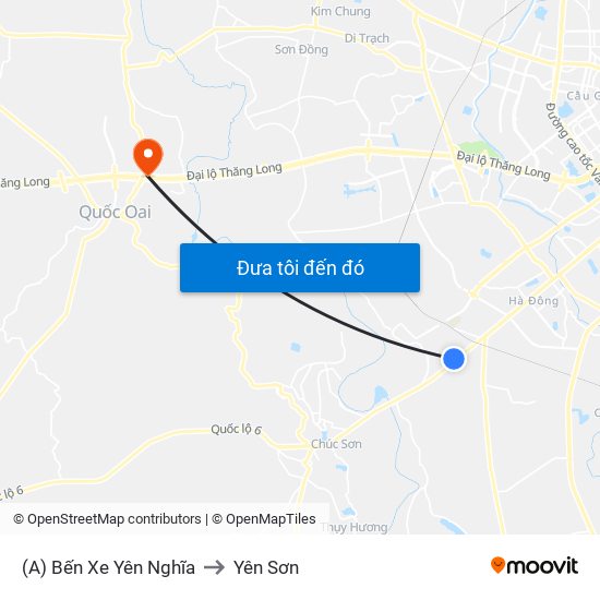 (A) Bến Xe Yên Nghĩa to Yên Sơn map