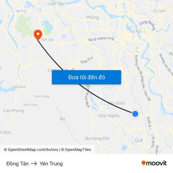 Đồng Tân to Yên Trung map