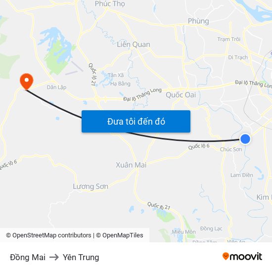 Đồng Mai to Yên Trung map
