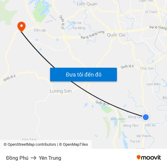 Đồng Phú to Yên Trung map