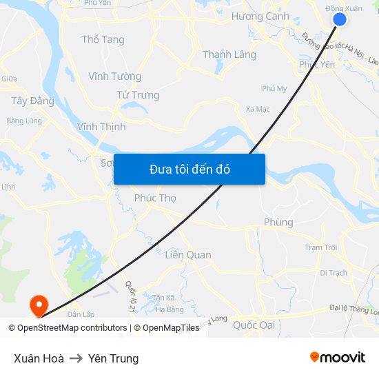 Xuân Hoà to Yên Trung map