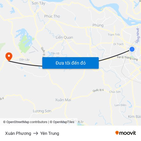 Xuân Phương to Yên Trung map