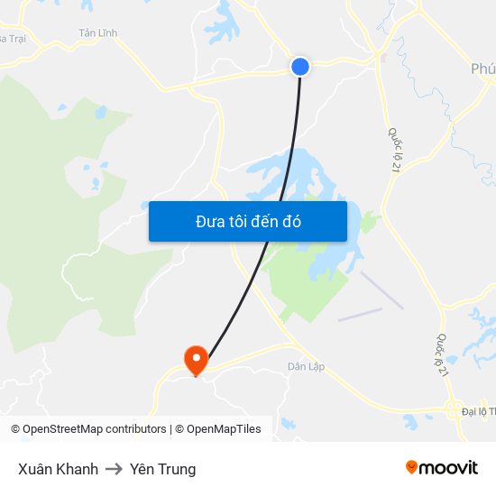 Xuân Khanh to Yên Trung map