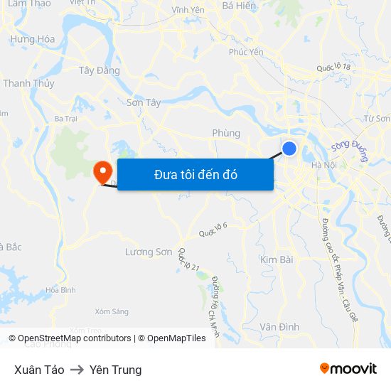 Xuân Tảo to Yên Trung map