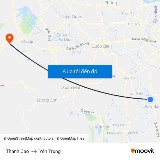 Thanh Cao to Yên Trung map