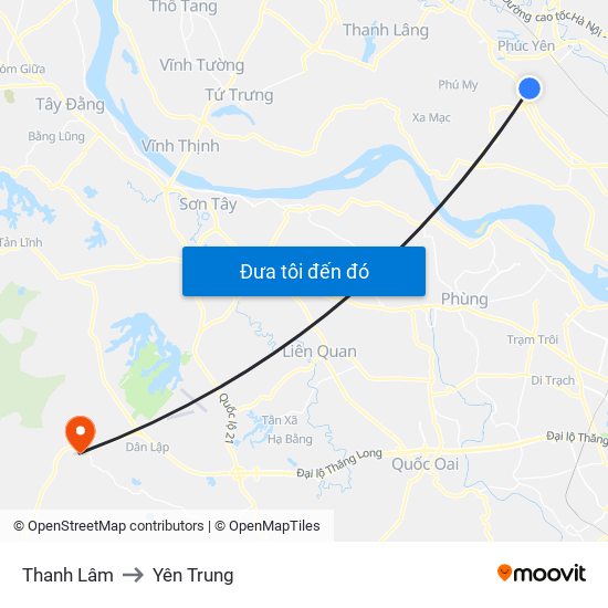 Thanh Lâm to Yên Trung map