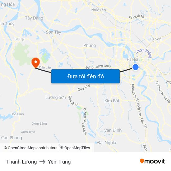 Thanh Lương to Yên Trung map