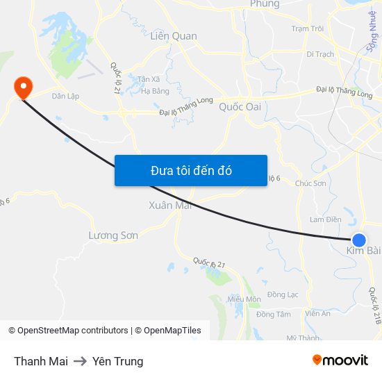 Thanh Mai to Yên Trung map