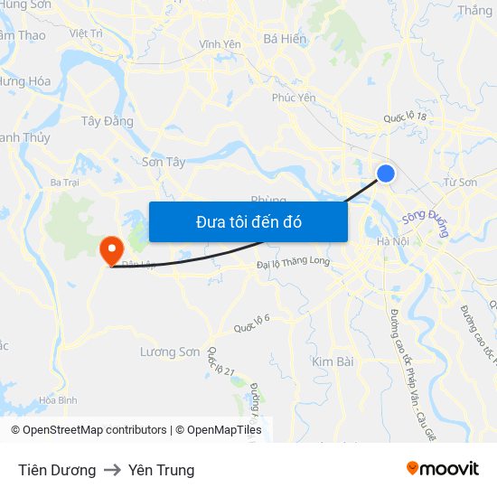 Tiên Dương to Yên Trung map