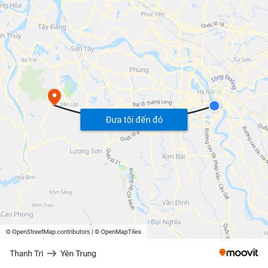 Thanh Trì to Yên Trung map