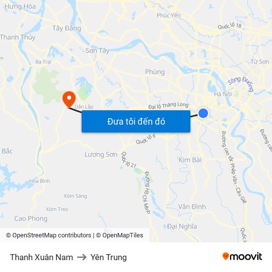 Thanh Xuân Nam to Yên Trung map