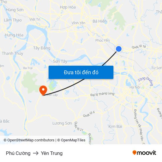 Phú Cường to Yên Trung map