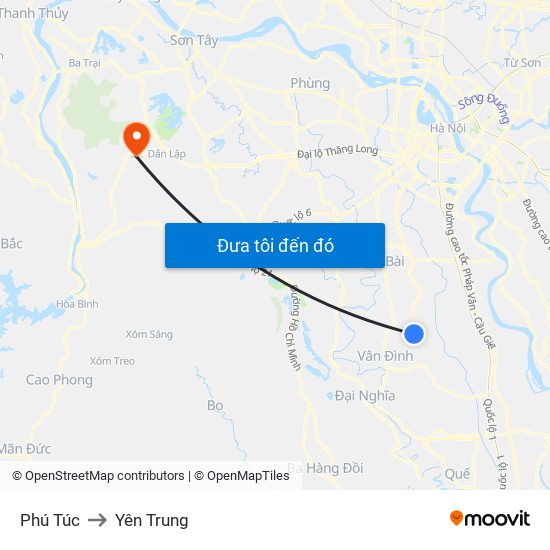 Phú Túc to Yên Trung map