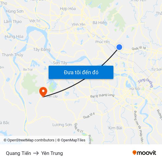 Quang Tiến to Yên Trung map