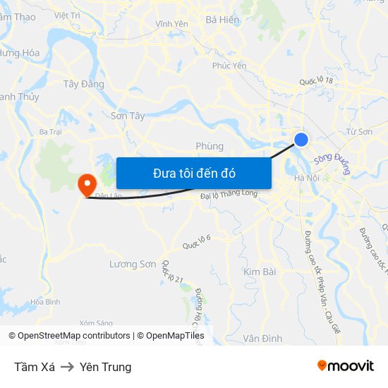 Tầm Xá to Yên Trung map