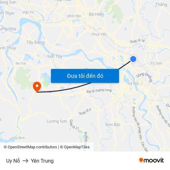 Uy Nỗ to Yên Trung map