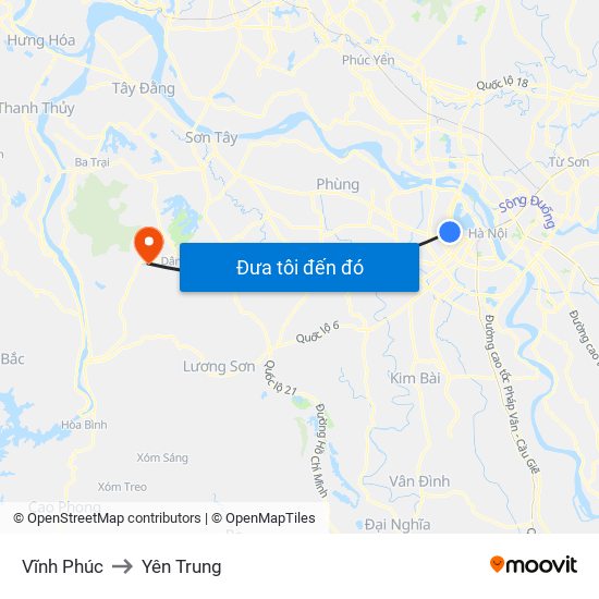 Vĩnh Phúc to Yên Trung map