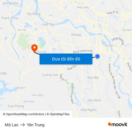 Mộ Lao to Yên Trung map