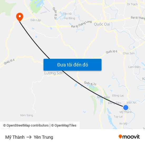 Mỹ Thành to Yên Trung map