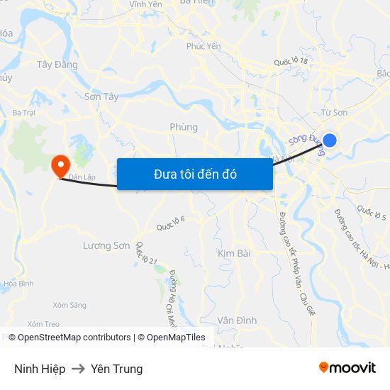 Ninh Hiệp to Yên Trung map