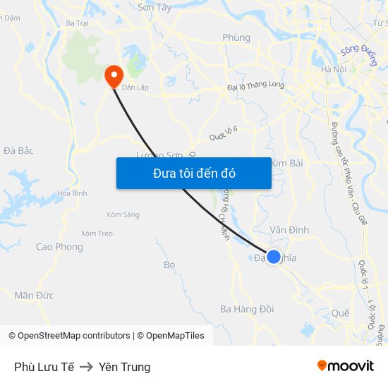 Phù Lưu Tế to Yên Trung map