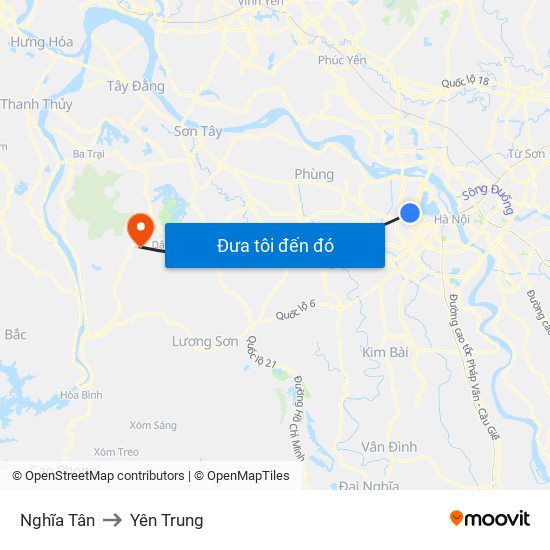 Nghĩa Tân to Yên Trung map