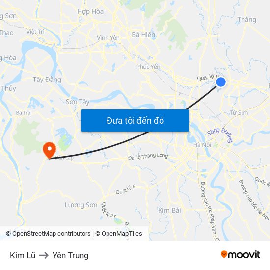 Kim Lũ to Yên Trung map