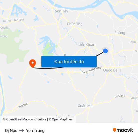 Dị Nậu to Yên Trung map