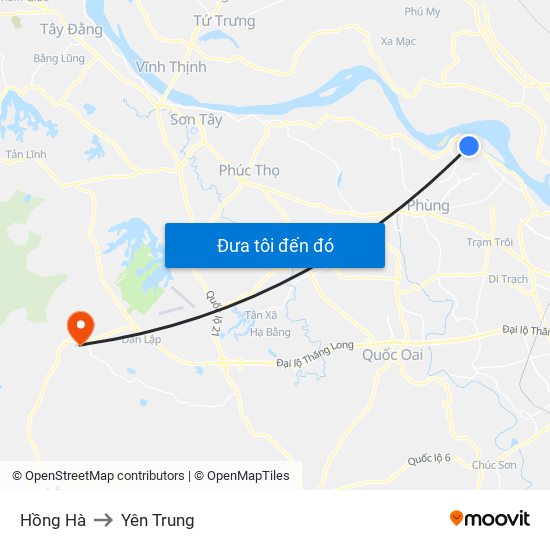 Hồng Hà to Yên Trung map
