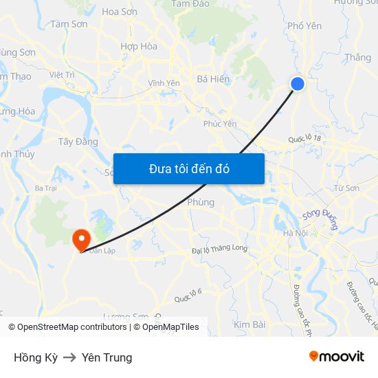 Hồng Kỳ to Yên Trung map