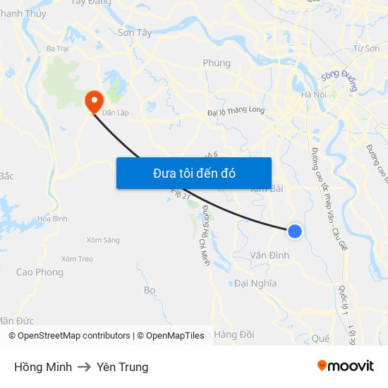 Hồng Minh to Yên Trung map
