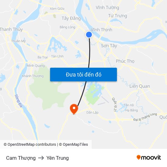 Cam Thượng to Yên Trung map