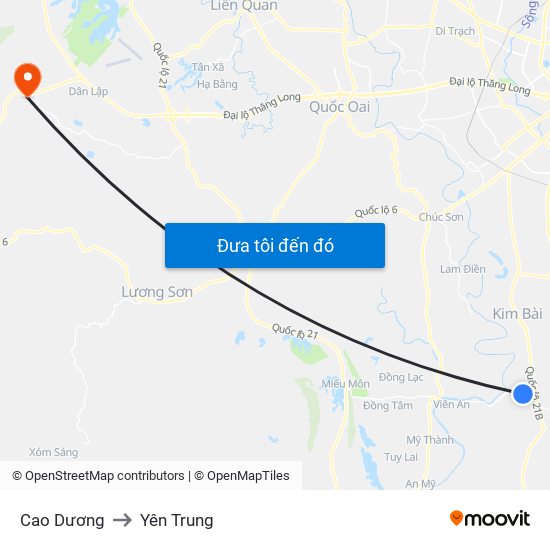 Cao Dương to Yên Trung map