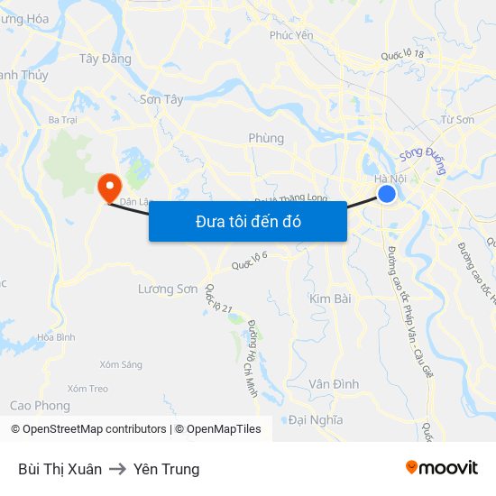 Bùi Thị Xuân to Yên Trung map