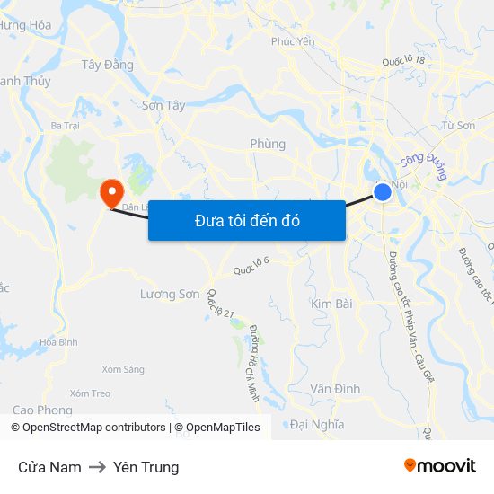 Cửa Nam to Yên Trung map