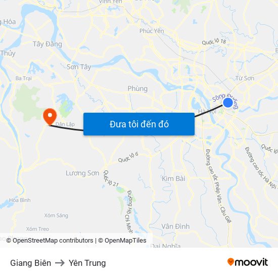 Giang Biên to Yên Trung map